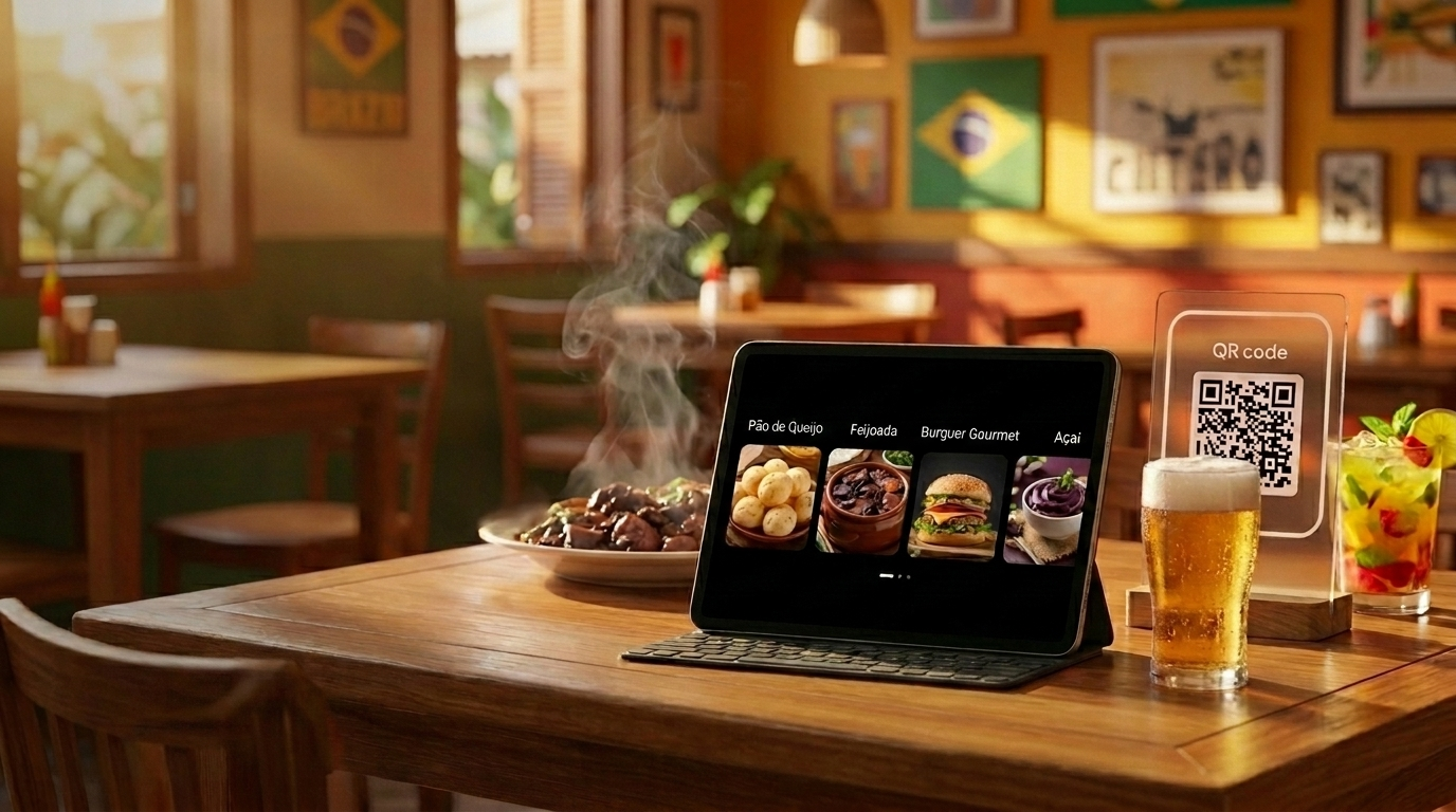 Ambiente de restaurante com cardápio digital