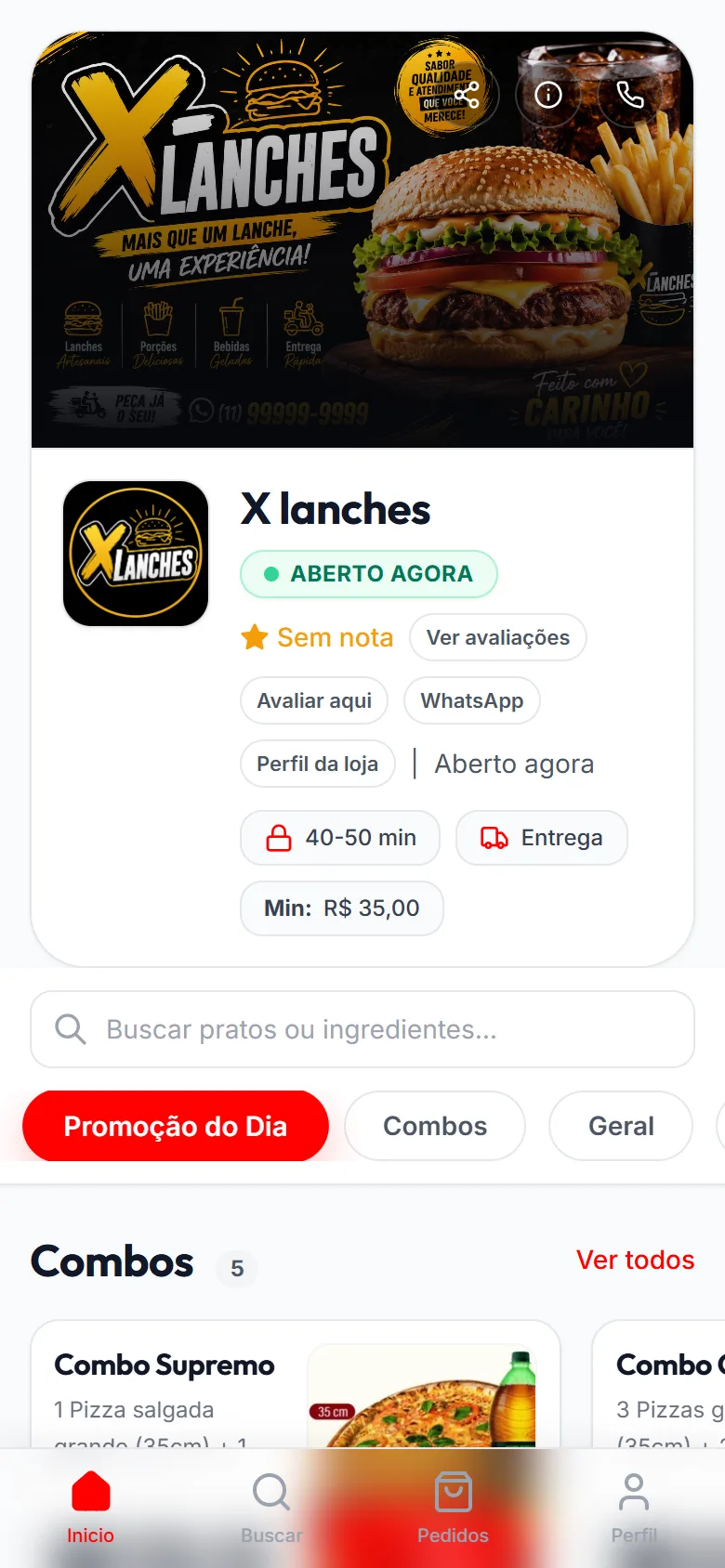 Capa de uma hamburgueria no cardápio digital